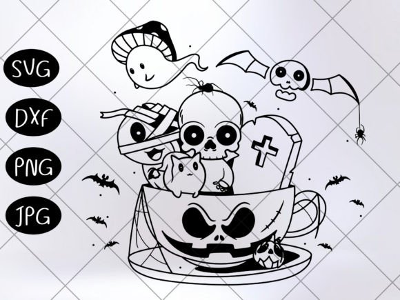 Cute Halloween Ghost in a Tea Cup