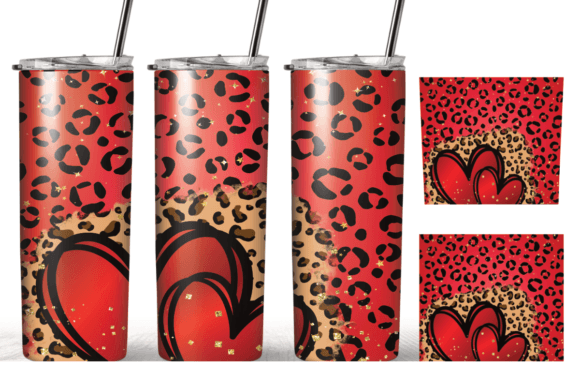 Red Heart Leopard 20oz Skinny Tumbler